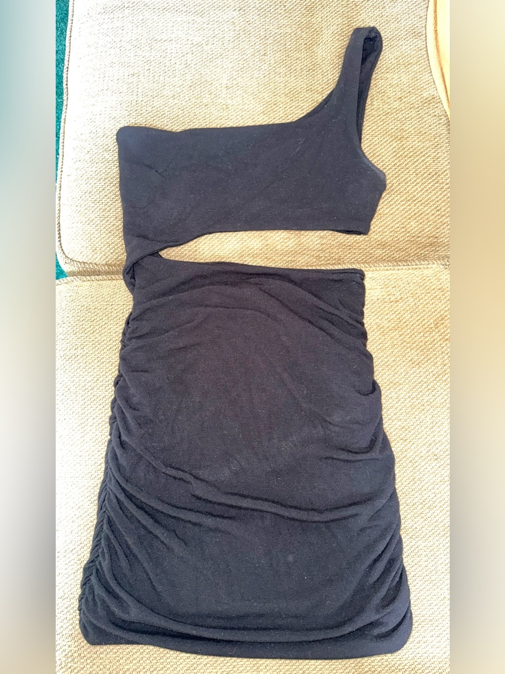 One-Shoulder Black Ruched Bodycon Dress